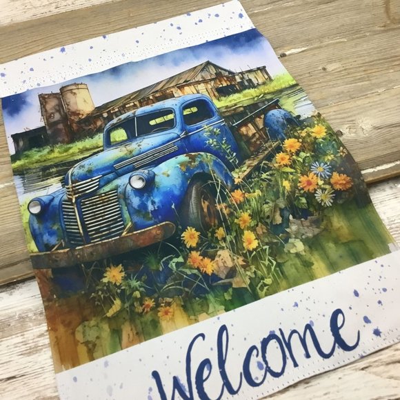 Vintage Blue Truck on the Farm Garden Flag - Picture 4 of 5